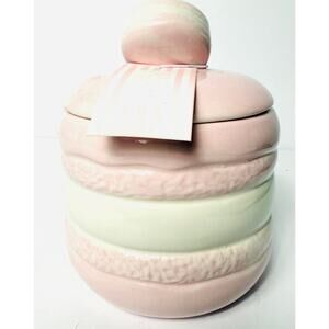 Luna and Sage Macaron‎ Pastel Pink Hand Painted Canister Cookie Jar 7" Ceramic
